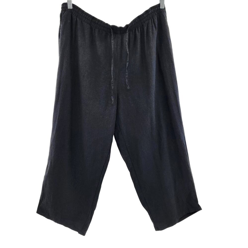 Woman Within Black Linen Relaxed Fit Straight Leg Pants Women's Plus Size 22WP